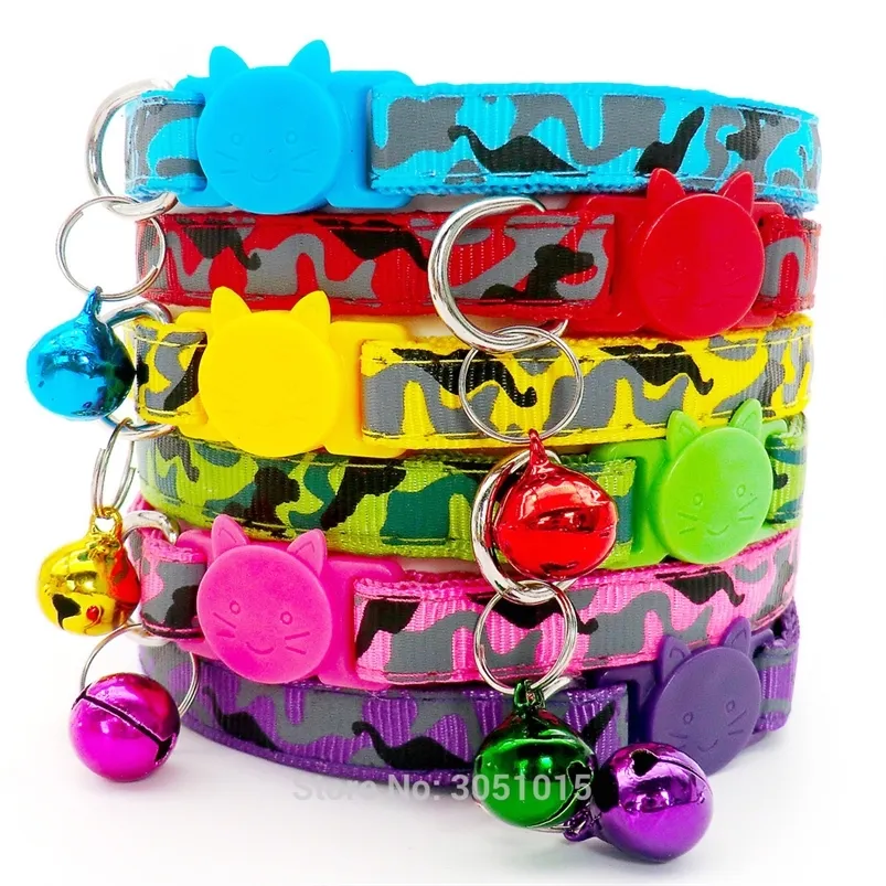 Wholesale 100 Pcs Adjustable Dog Camouflage Collars Puppy With Bells Charm Necklace For Little Dogs Cat LJ201111