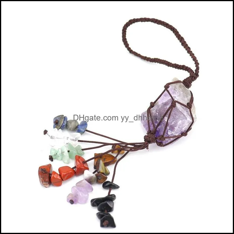 fashion hand-woven natural stone charms 7 chakras crystal rough tassel hang pendants car rearview mirror pendant pendant yydhhome