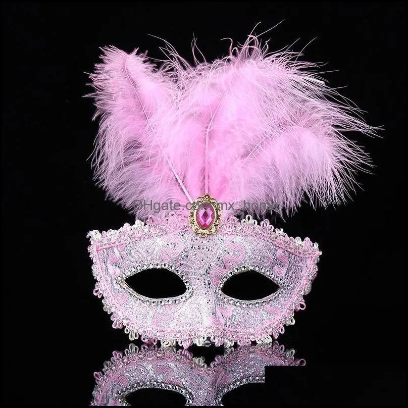 clearance fashion sexy lace masks half face fringed pearl feather mask for halloween venetian masquerade party supplies