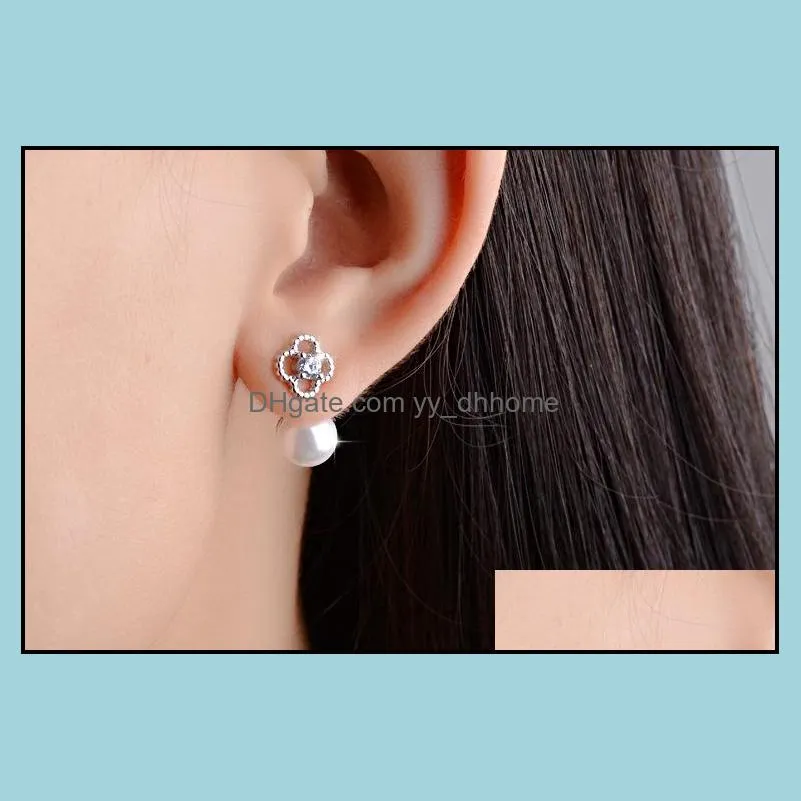 silver earrings earring hot sale lucky crystal pearl stud earrings for women girl party fashion jewelry wholesale free shipping -