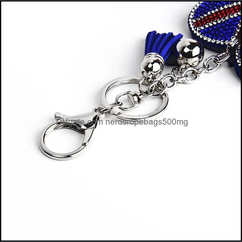 2022 Creative British and American Flag Pattern Key Rings with Filled Rhinestone Fashion Bag Pendant Ladies Luggage Car Accessories