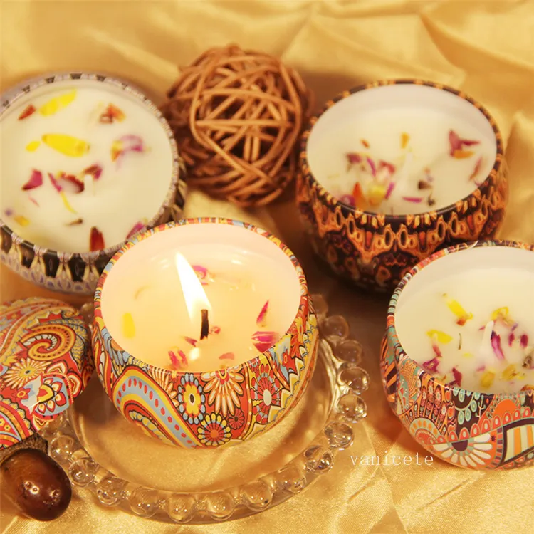 Fragrance dried flowers creative iron cans aromatherapy candles household flower birthday candles hand gift candlesZC1230