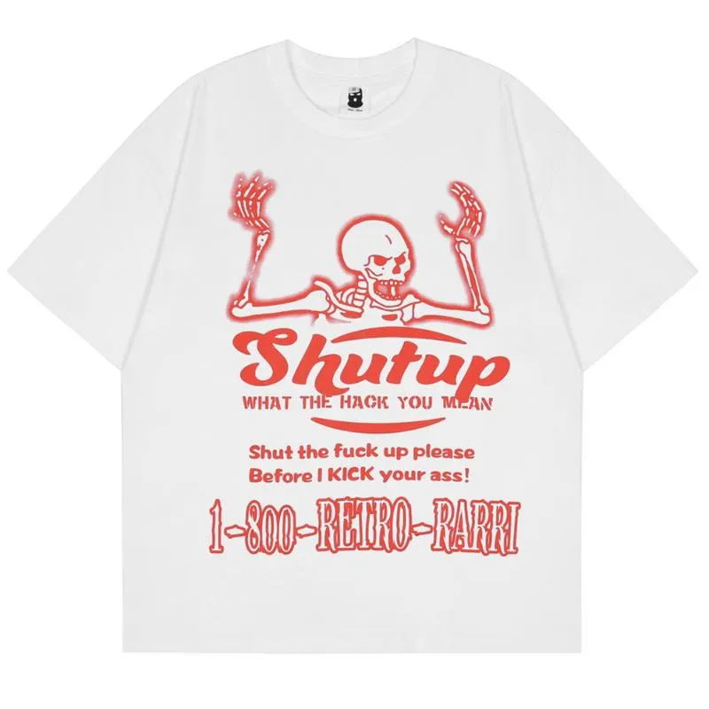 メンズTシャツメンTシャツヒップホップストリートウェアダークレタースケルトンプリントTシャツハラジュク特大Tシャツ夏半袖トップスTEESME