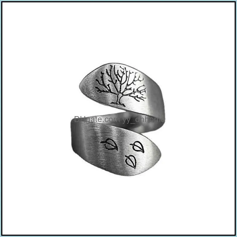 Drawing silver jewelry ringsTechnology Three Leaves Tree of Life Ring