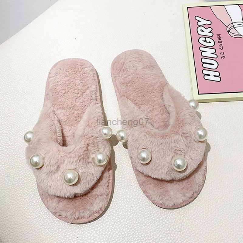 New Fashion Women Swippers Slides Home Thong Slippers для спальни жемчужные пушистые тапочки Fulffy Slippers Outdoor Lady BC4807 G220816