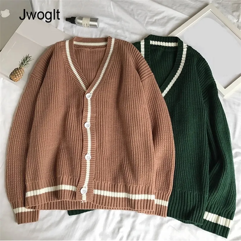 Autumn Winter Men's Sweater Coat Wool Cardigan Sweaters Coat Men Korean Style Loose Couple Casual Knitwear Green 210412