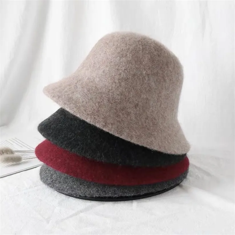 Autumn Winter Wool Bucket Hat Women Fashion Vintage Fisherman s Versatile Cap Spring Felt 6 Colors Foldable 220318