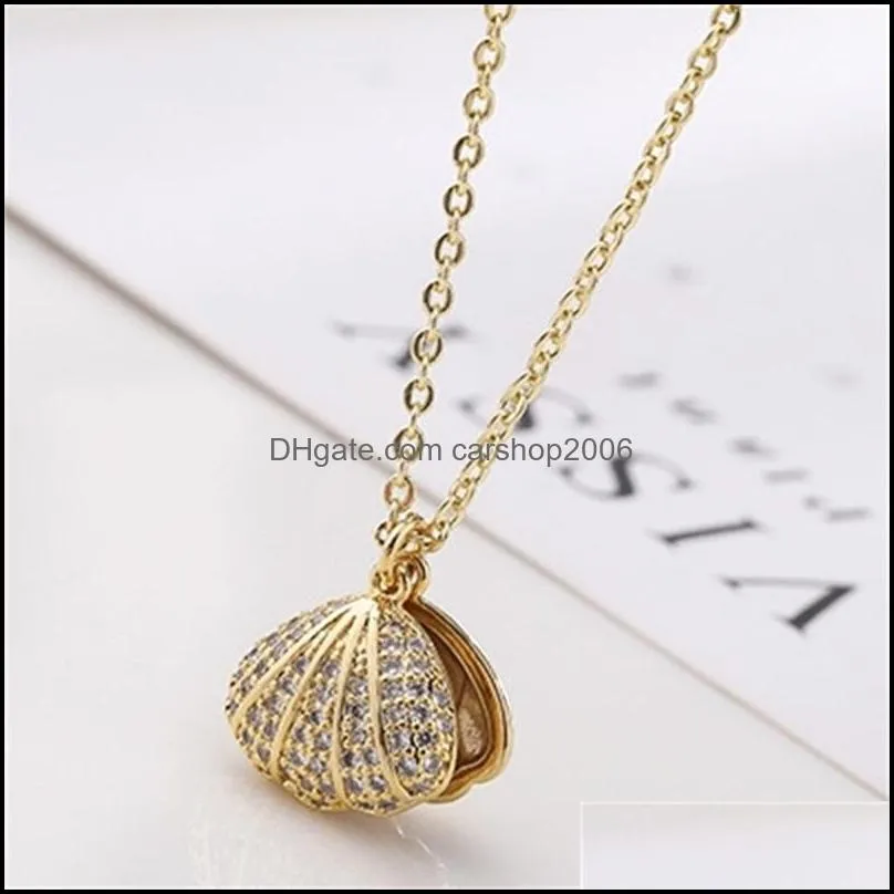 Zircon Shell Pendant Necklace For Women Gold Silver Color Chain Choker Baroque Charm Dangle Femme Jewelry Friend Gifts Necklaces 3370