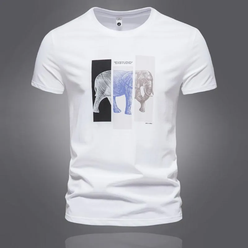 Männer T-Shirts Kühle Seide Slip Baumwolle Hohe Qualität 2022 Sommer Kleid Schlank Elefanten Druck Rundhals männer Kurzarm t-shirtMen's