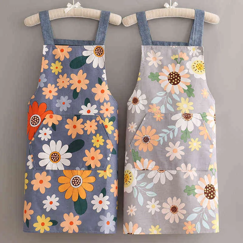 Cotton Apron Women's Canvas Breathable Fashion Oil-proof and Anti-fouling Kitchen Cooking Apron Fresh Wear resistant Y220426