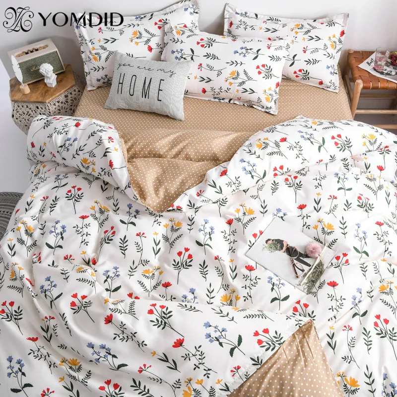 Zestaw pościeli sprężynowej Summer Duvet Cover Zestaw Pastoral Peaches Peaches Arkusz łóżka stokrotka Zestaw łóżka 34PCS Home Bedding Green 210309