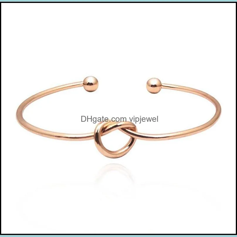 gold silver black color tie knot bangle simple twist open charm bracelets for women girl jewelry