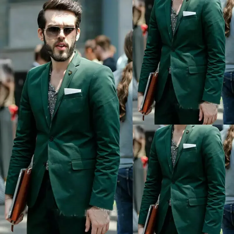 Zielone 2 sztuki mężczyzn Tuxedos Dwóch przycisków szczytowy klapa formalna groom noszenie 2 sztuki Prace biznesowe Blazerowe spodnie kurtki