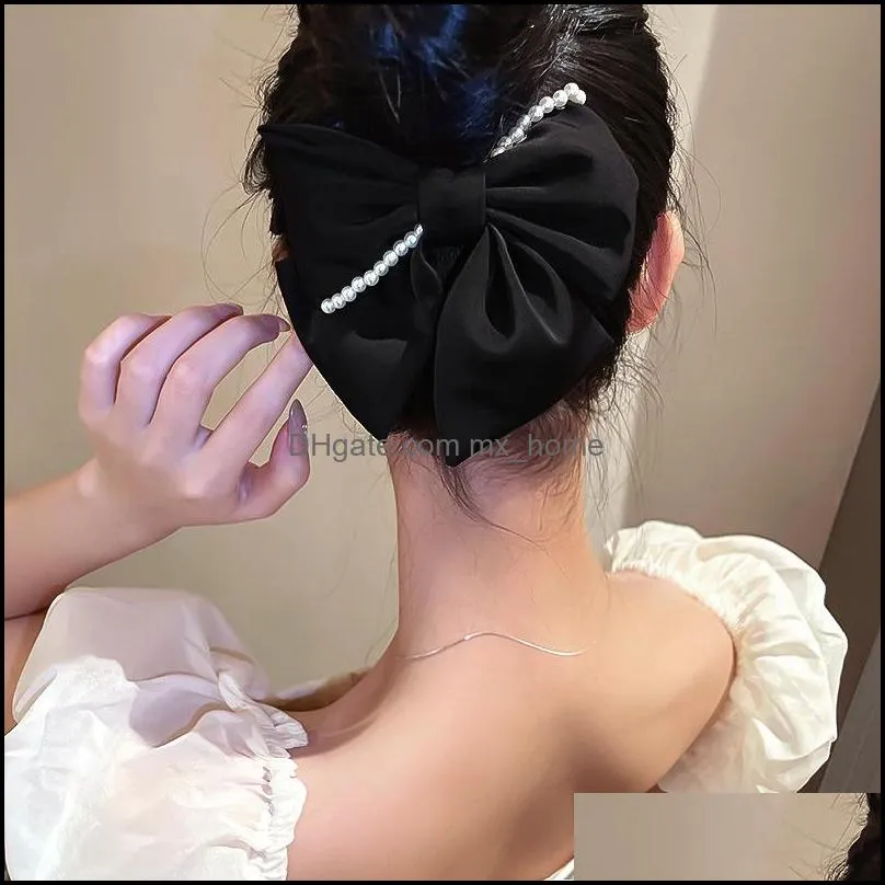 Hair Accessories Temperament Korean Female Imitation Pearl Large Back Bow Spring Clip Fashion Sweet Girl Womens Hairphair Drop Delive Dhfag