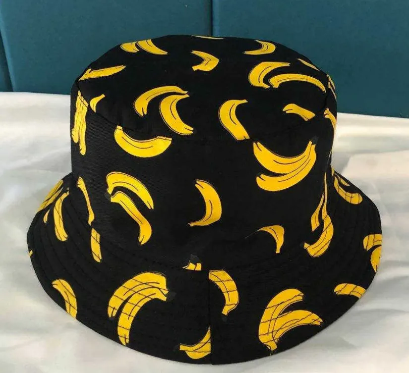 Reversible Banana Lemon Bucket Hat - Double-Sided Cotton Summer