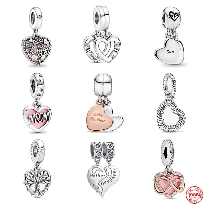 Ciondolo in argento sterling 925 con ciondolo a forma di famiglia, ciondolo con perline mamma figlio, albero della felicità, adatto per braccialetti con ciondoli Pandora, accessori per gioielli fai da te