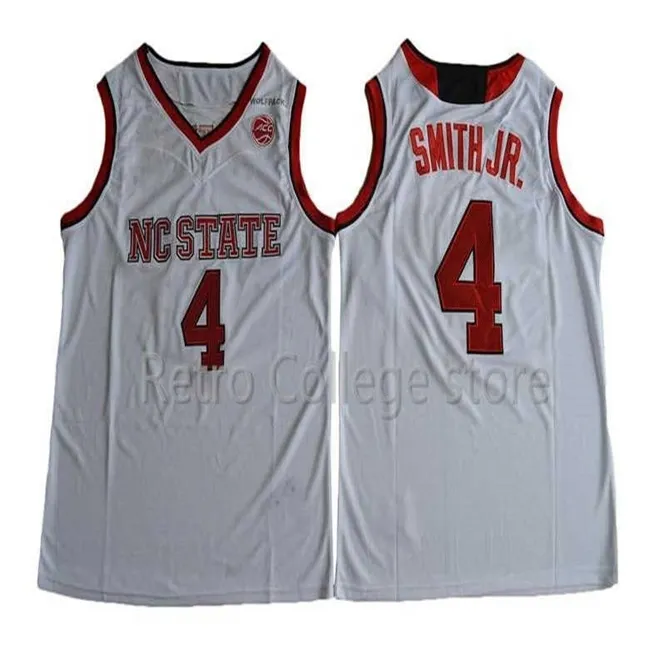 XFLSP # 4 Dennis Smith Jr. NC State Wolfpack College Basketball Jerseys Sports Toutes les points cousus Team Couleur rouge blanc 100% points de broderie