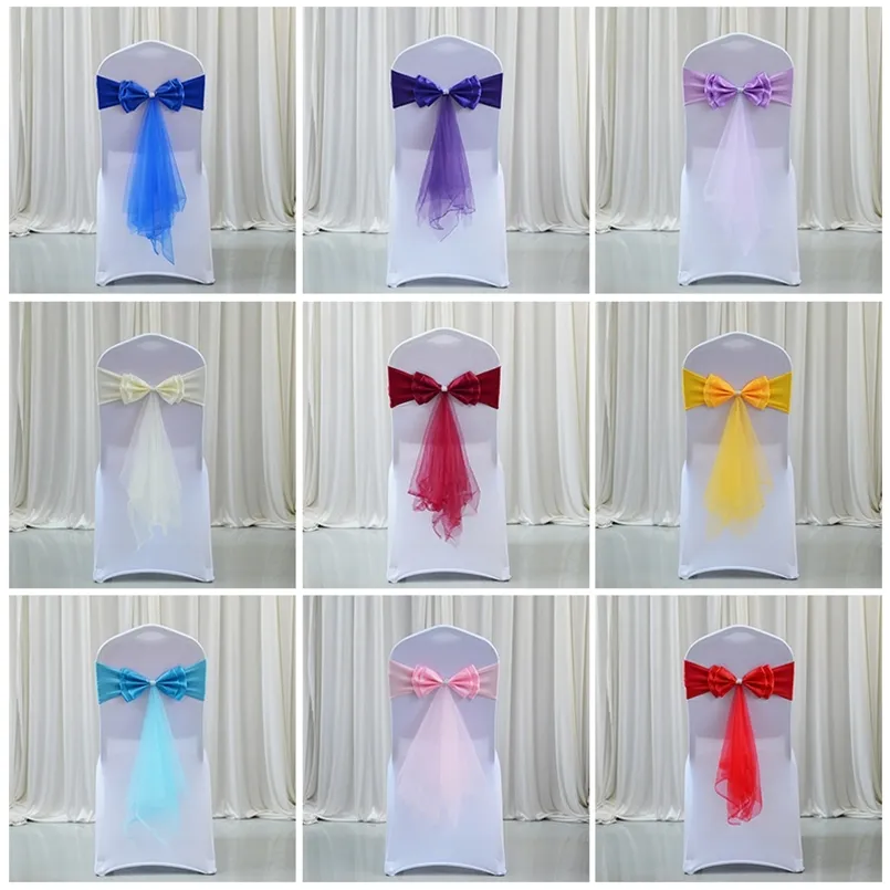 12 Colours Lycra Chair Sashes Long Tail Butterfly Bow Tie Ready Made Sash Spandex Ribbon Wedding Decoration Wholesale 220514