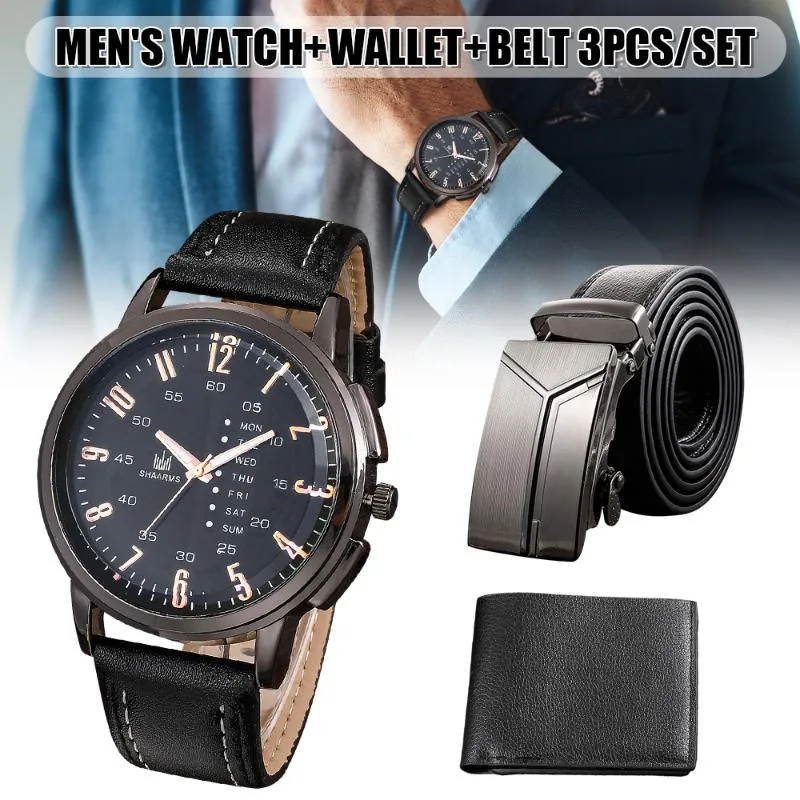 Riemen heren horloge portemonnee riem set mannelijk cadeau voor Vaderdag verjaardag 3 stcs/set papa vriendje Casual Quartz FS99Belts