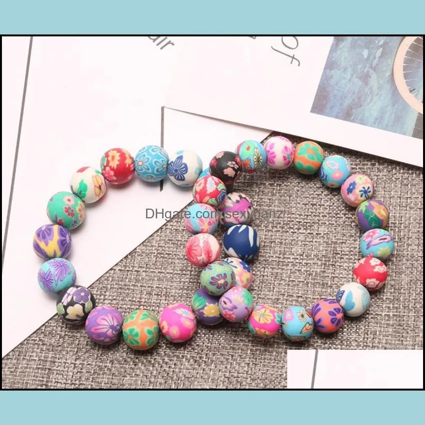 HOT Selling handmade Bohemian beaded bracelets Floral soft clay elastic bracelet For Women Girls National jewelry Epacket free ship