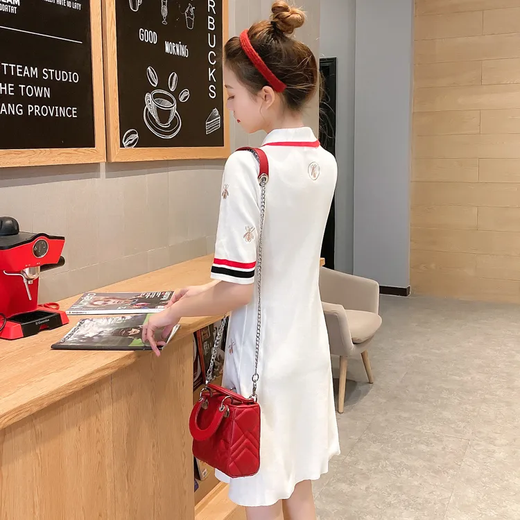 Knee-Length Bee Embroidered Polo Dress for Women Pullover Synthetic Fiber  Sweater with Turn-down Collar Black Plus Size from Dhgate Basic & Casual  Dresses - price 41.11