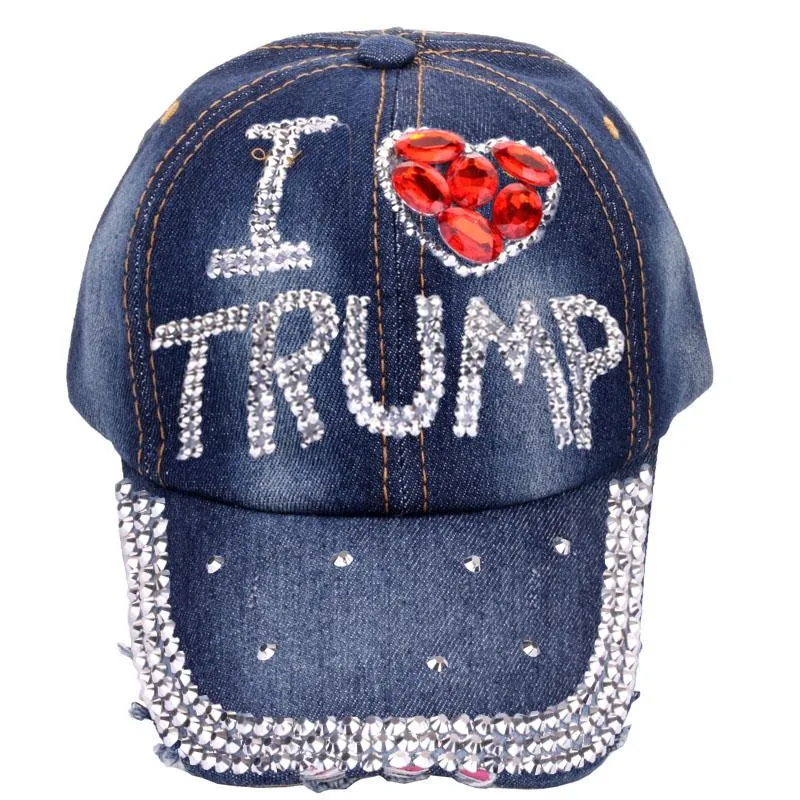 Baseball caps fashion high quality hats For women TRUMP letter adjustable cotton cap rhinestone Denim cap hat