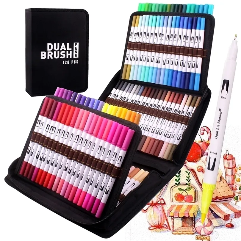 Wholesale Manga Fine And Brush Dual Tips Colouring Pens 120 Watercolor Pens  Brush Fineliner Felt Tip Pens Art Markers For Calligraphy 210226 From  Xue10, $40.54