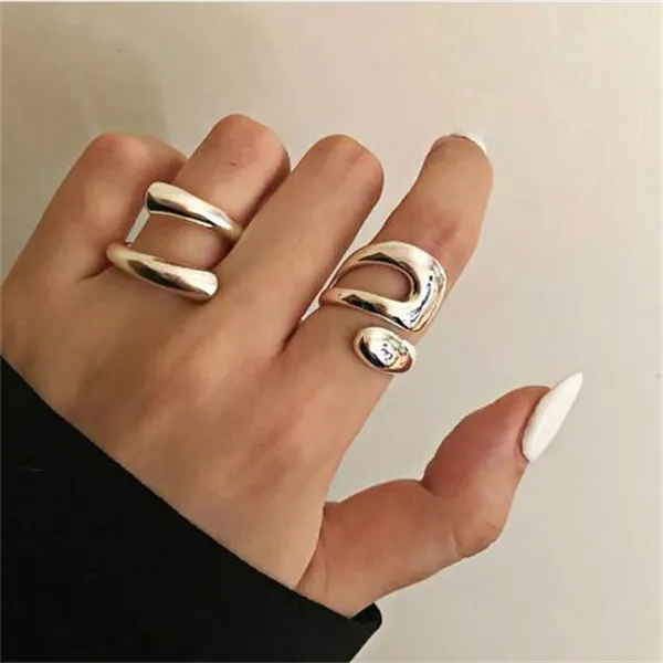 Bagues de timbre minimalistes pour femmes, mode créative creuse irrégulière géométrique, bijoux cadeaux de fête d'anniversaire GC1415, 925