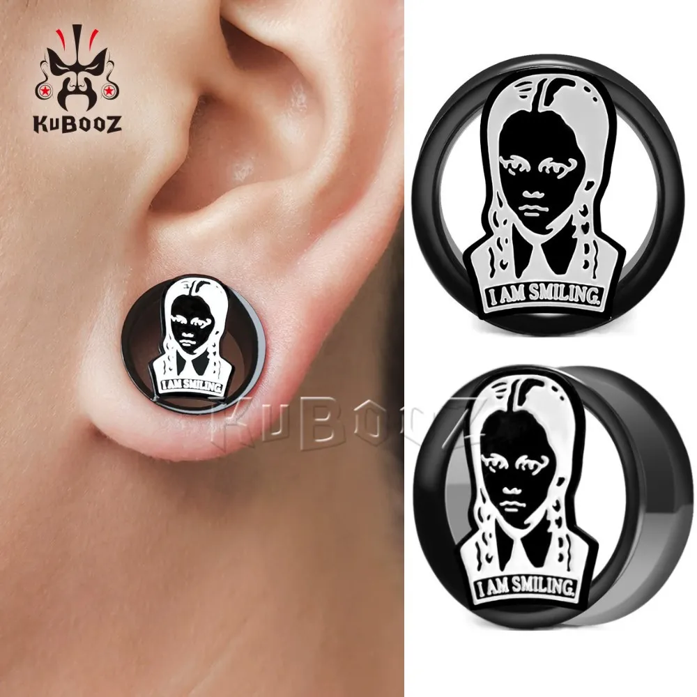 Stainless Steel Smiling Girl Ear Tunnels Silicone Ear Gauges Body