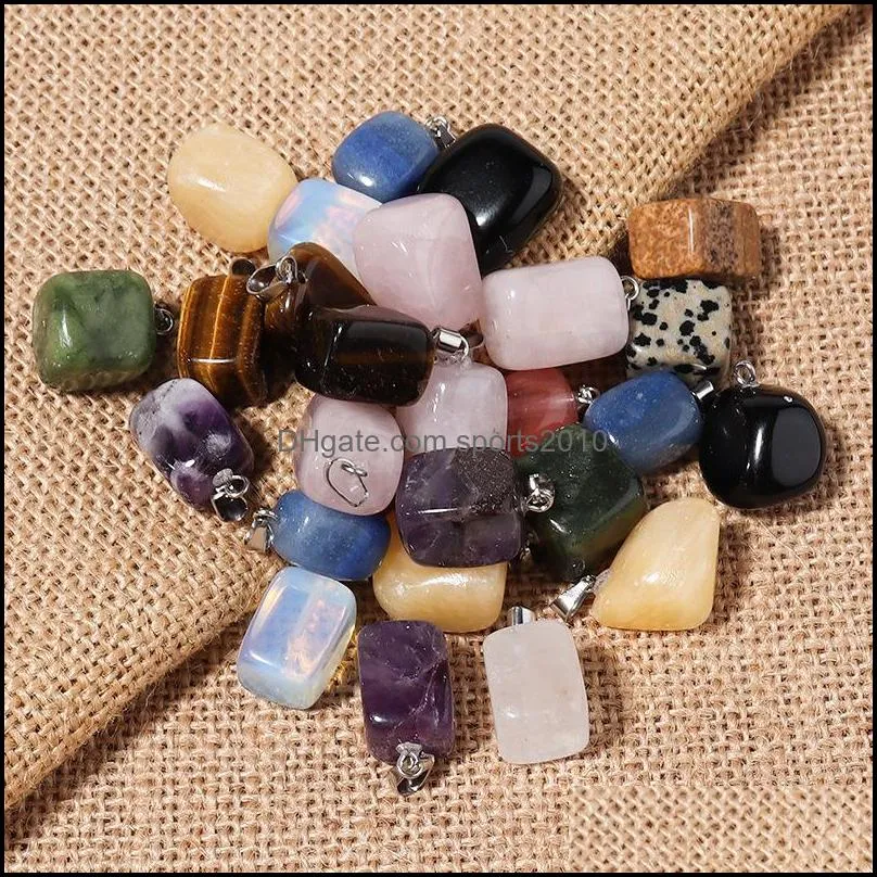 cubic square healing crystal natural stone pendant charms green pink crystal opal stainless steel chain necklaces wholesale christmas jewelry