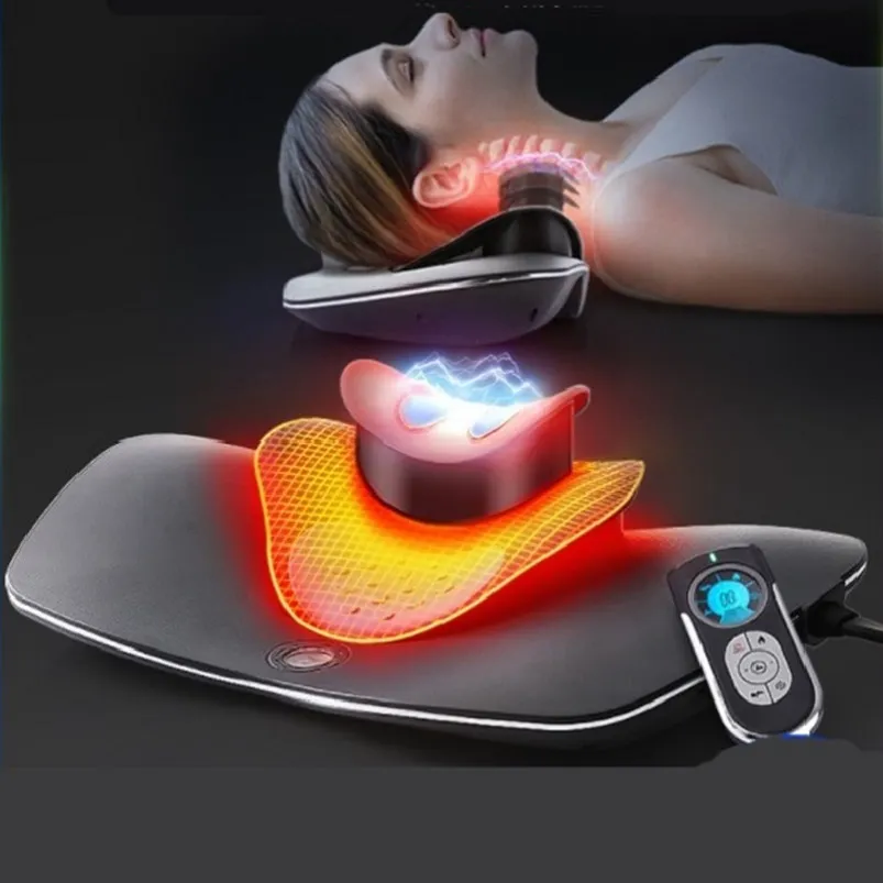 Sağlık Gadgets Elektrikli Boyun Masajı Yastığı Servikal Omurlar Çekiş Isıtma Masajı Tens Yoğurma Boyun Ağrısı Kabartması Servikal Massageador