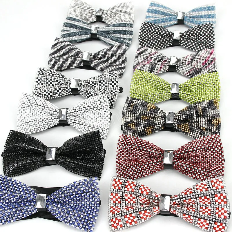 Papillon a righe con motivo a pois e diamanti per donna Uomo Farfalla da donna Bowknot Papillon per adulti Cravatta Papillon di lusso da sposa