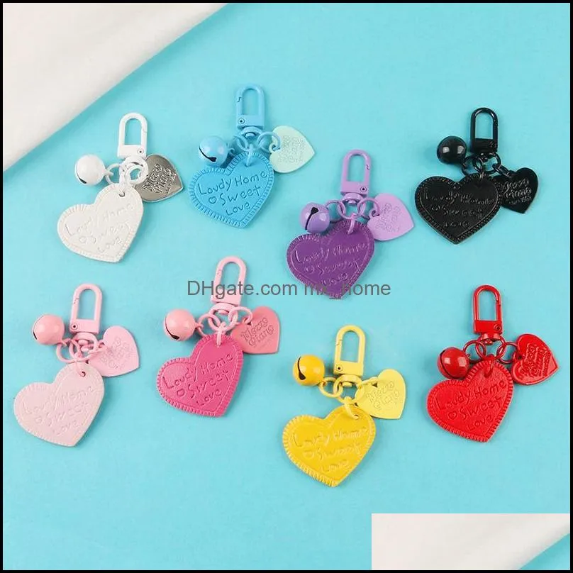 Engraved Heart Pendant Alloy Bell Keychain Jewelry Creative Pu Leather Backpack Bag Charm Accessories Birthday Anniversary Gifts Drop Delive