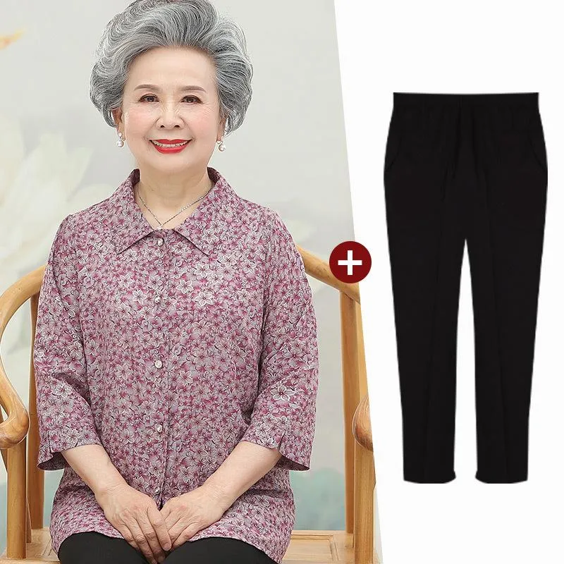 Womens Two Piece Pants Fdfklak Middle Aged Mother 3/4 Sleeve Top Long Pant  Set Elderly Lady Plus Size Suit Spring Tracksuit Women XL 5XLWom From 20,83  €