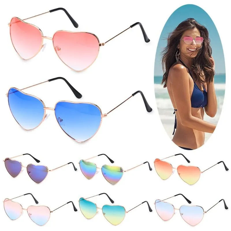 Lunettes de soleil déguisement Vintage UV 400 lunettes de plein air dégradé lunettes de soleil en forme de coeur métal cadre lunettes de soleil