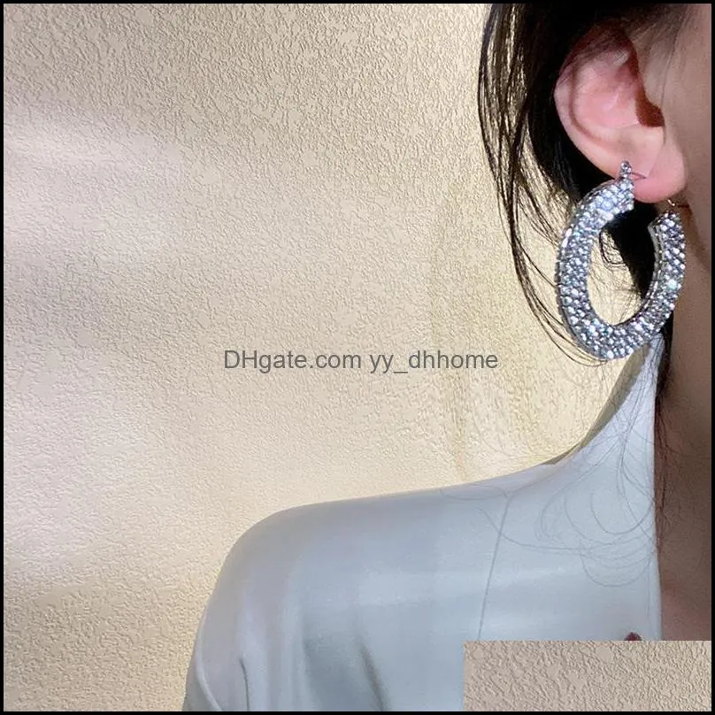 Out Full Rhinestones Thick Hoop Earrings For Women Fashion Big Crystal Round Jewrlry Large Circle & Huggie