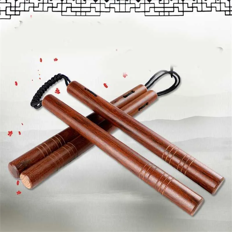 Eco Friendly Hard Natural Wooden Nunchakus With Rope Sturdy Smooth Surface Style Nunchaku For Adults