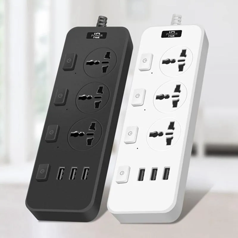 Smart Power Plugs Strip With 3 USB 5V 2A Ports 2500 Joules 6.5 Feet Extension Cord Surge Protector For Dorm Room