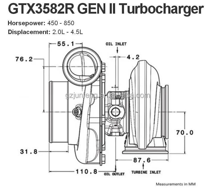 GTX3582R GEN II Turbocharger 856801-5069S 0.63 A/R T3 V-BAND 2.0L ~4.5L 440HP ~ 850Bhp
