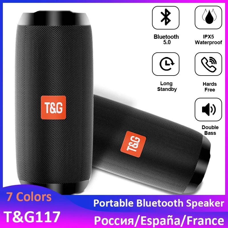 TG117 PORTABLE HIFI trådlöst högtalare Vattentät USB Bluetooth-kompatibla högtalare TG227 TF Subwoofer Högtalare FM Radio Aux