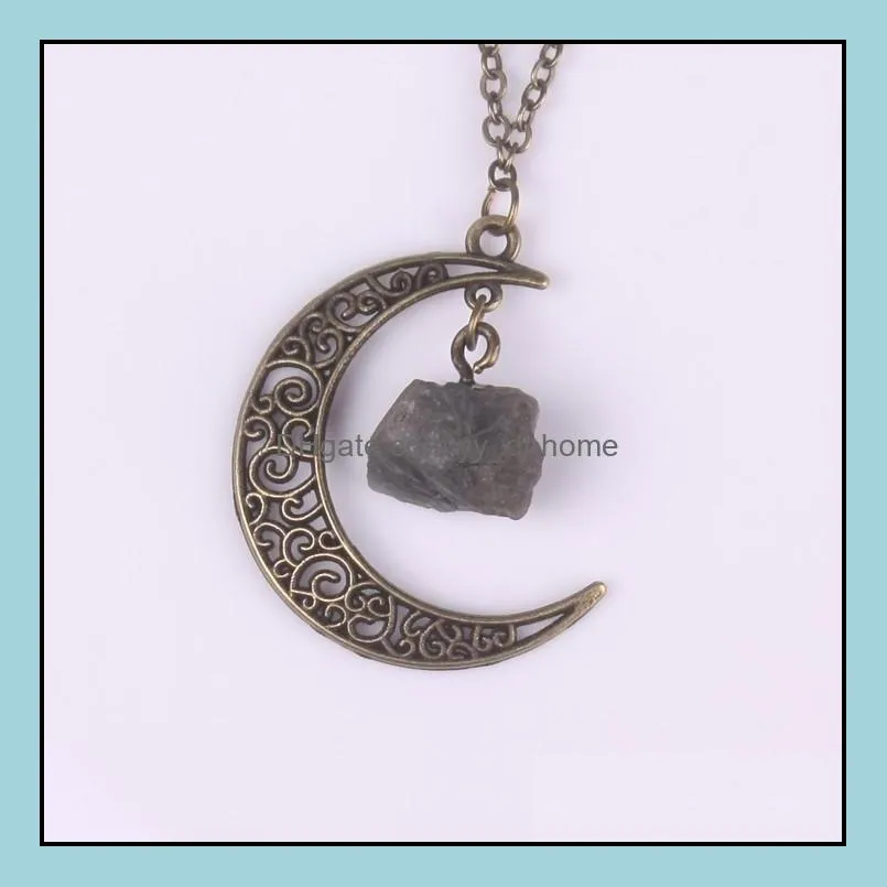 irregular natural original stone crystal quartz style moon shape pendant necklaces with 18inch link chain for women men girl jewelry