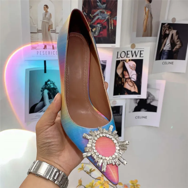 Fancy Fancy High-heeled Shoes For Women Summer Must-have Item Leather Crystal Clasp Chunky Heels Sandals