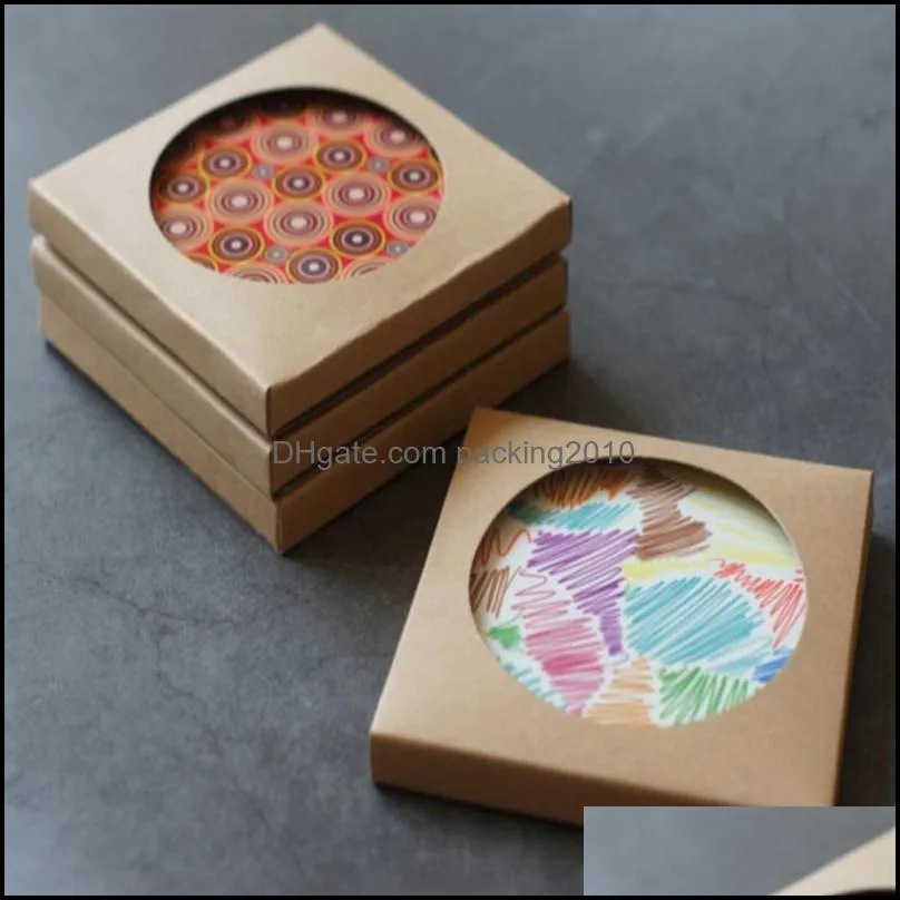 Good quality Empty Kraft Paper Coaster Packing Box With Window DIY Gift Boxes For Ceramic Cup Mat Mug Pad Packaging