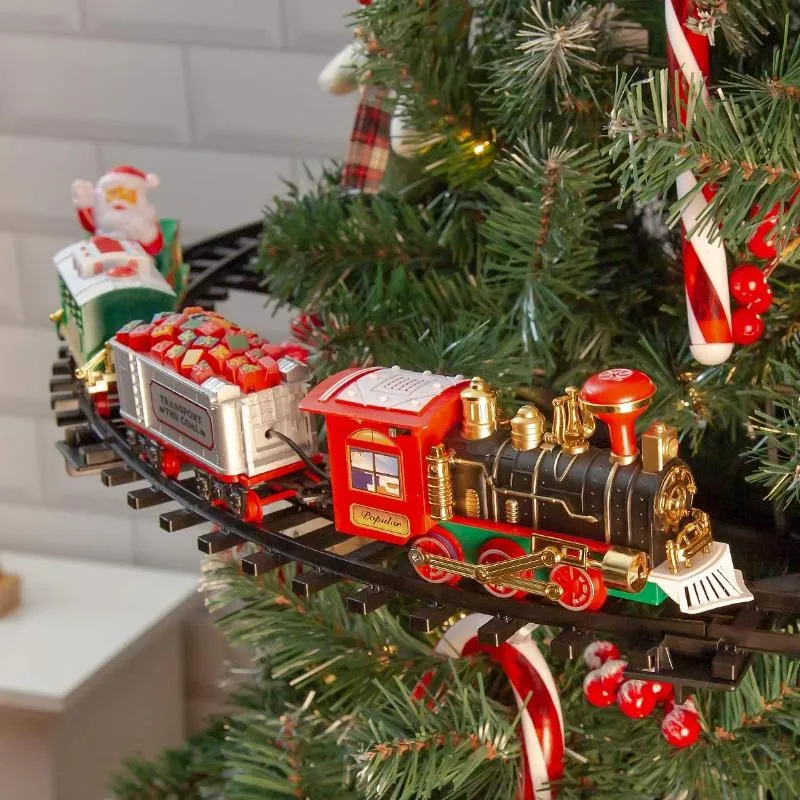 زينة عيد الميلاد مجموعة قطار الشجرة الكهربائية تعلق على أصواتك الواقعية أضواء الأضواء هدية لعبة البطارية تديرها dropshistsmas ديسمبر