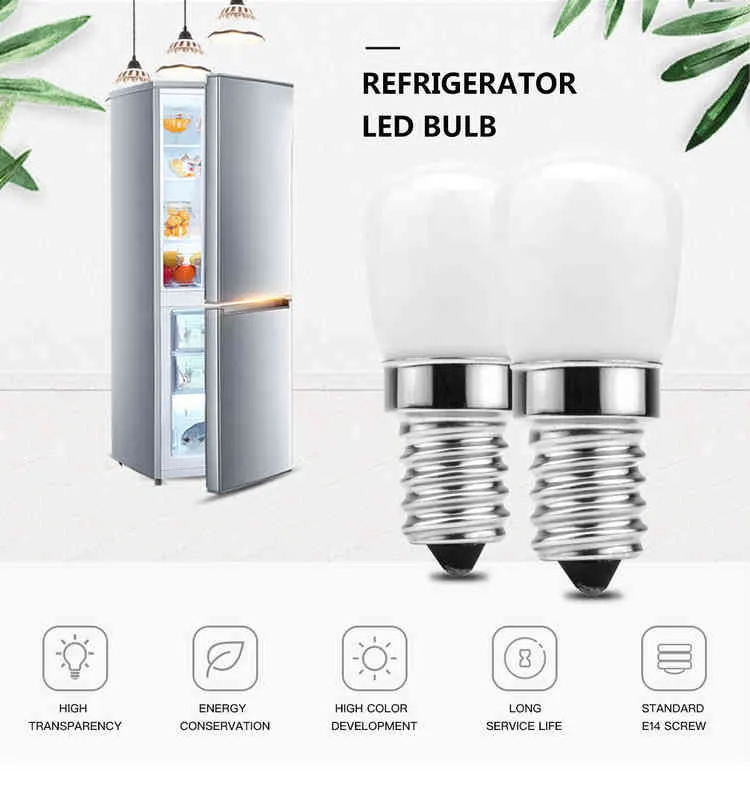 2PCS LED 냉장고 전구 E14 3W 냉장고 옥수수 구근 AC 220V LED 램프 흰색/따뜻한 흰색 SMD2835 교체 할로겐 조명 H220428