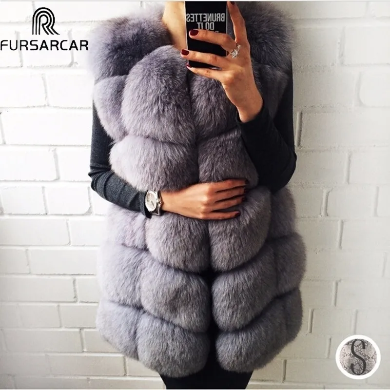 FURSARCAR 70 cm de long gilet de fourrure véritable pour les femmes manteaux en cuir véritable hiver femme veste de fourrure de luxe survêtement personnaliser 201103