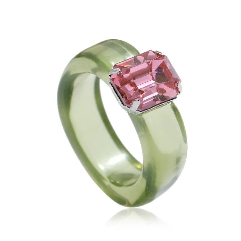 Anello solitario con strass in resina trasparente colorata Anelli rotondi quadrati geometrici semplici per regalo di gioielli alla moda da donna