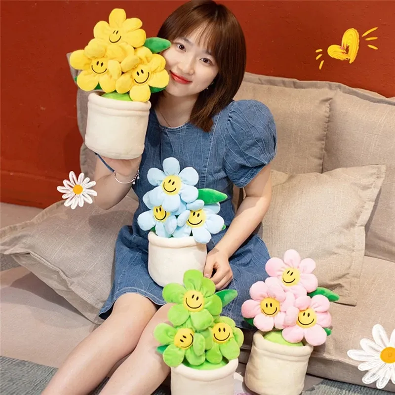 30 cm tournesol pot de fleurs en peluche décor PP coton peluche plante douce coloré souriant fleur décoration de la maison dames filles cadeau LA365