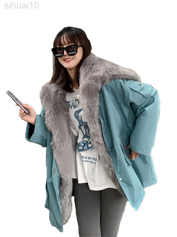 2022 Новая мода Parka Женщины зимняя хлопковая одежда с утолщенной имитацией кролика имитационная меховая лайнер L220730