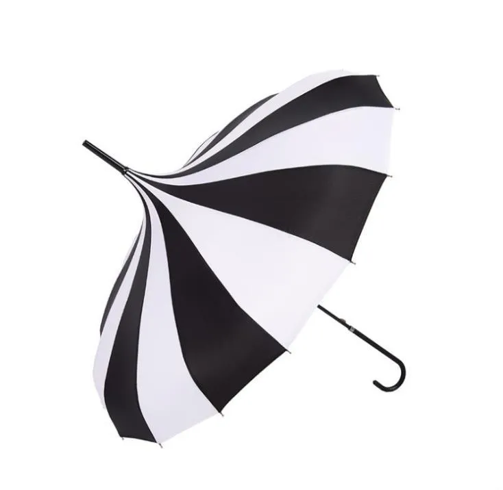 Umbrella Black And White Stripes Long Handles Bumbershoot Pagoda Creative  Photography Umbrellas Straight Rod Bent Handle SN5550
